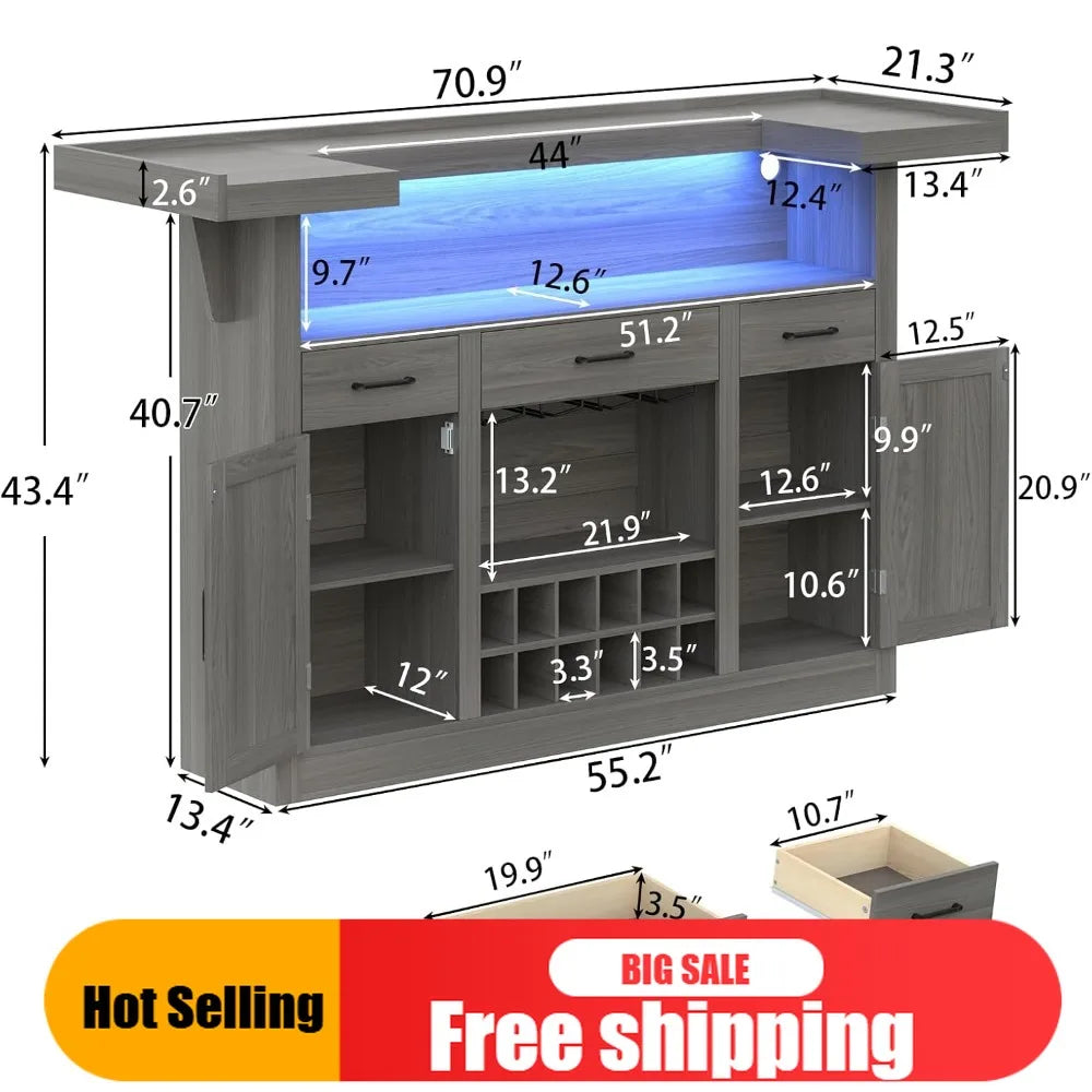 Long Lasting bar table cabinet with led & 3 drawers