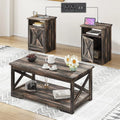 3-Piece Farmhouse Table Set - Coffee Table & 2 End Tables with Charging Station & USB Ports