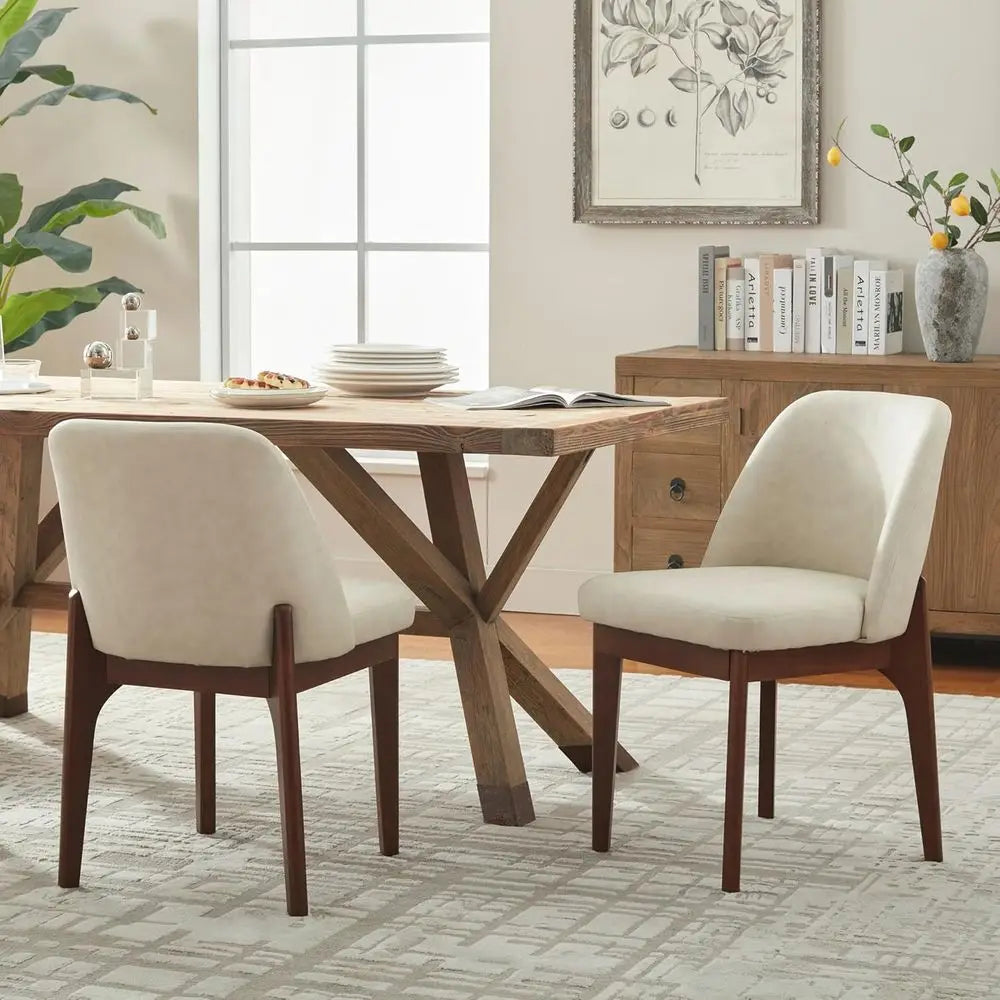 Pair of Beige Faux Leather Dining Chairs