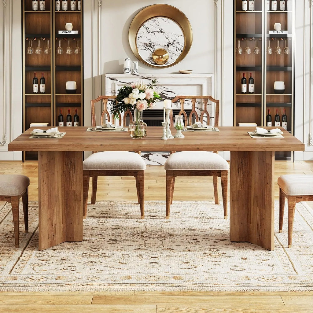 63-inch Dining Table for 4-6, Farmhouse Kitchen Table with Large Tabletop