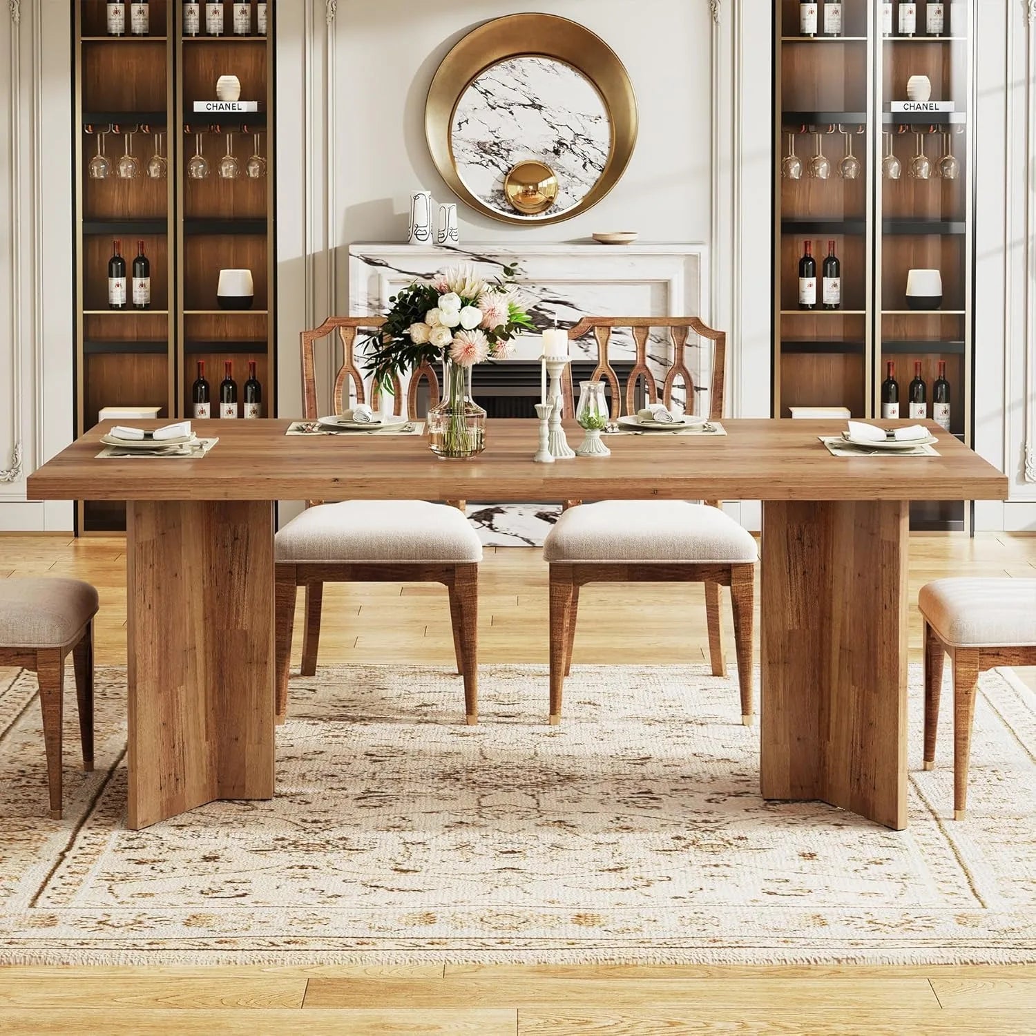 63-inch Dining Table for 4-6, Farmhouse Kitchen Table with Large Tabletop