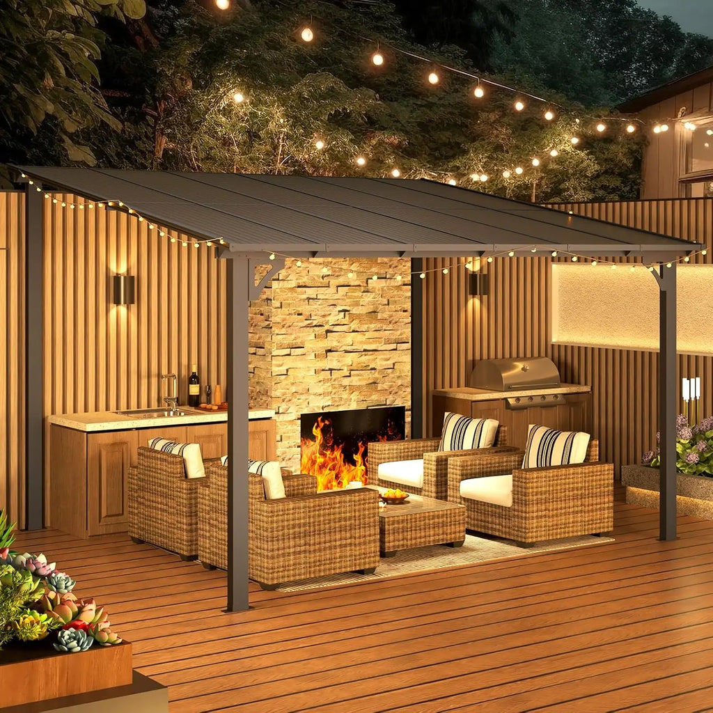 Wall Gazebo12’ x 10’, Hard Top Lean to