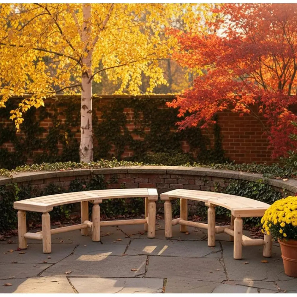 Curved Backless Porch Bench Rustic Cedar/Fir Wood, 2 Packs