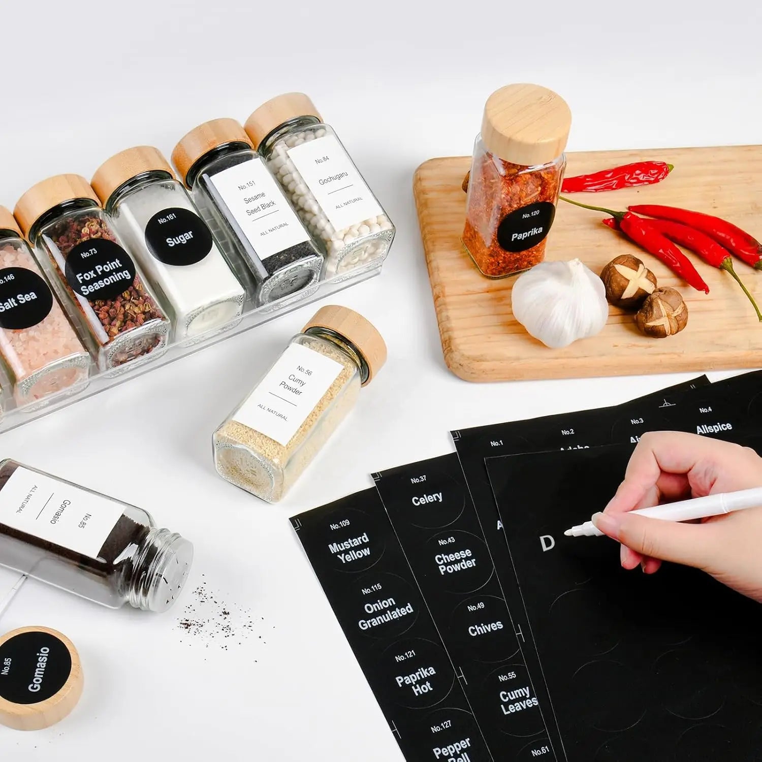 24-Piece Glass Spice Jars with Bamboo Lids
